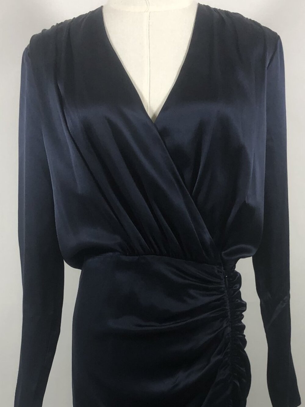 Veronica Beard Cameri Ruched Long-Sleeve Silk Midi Wrap Dress